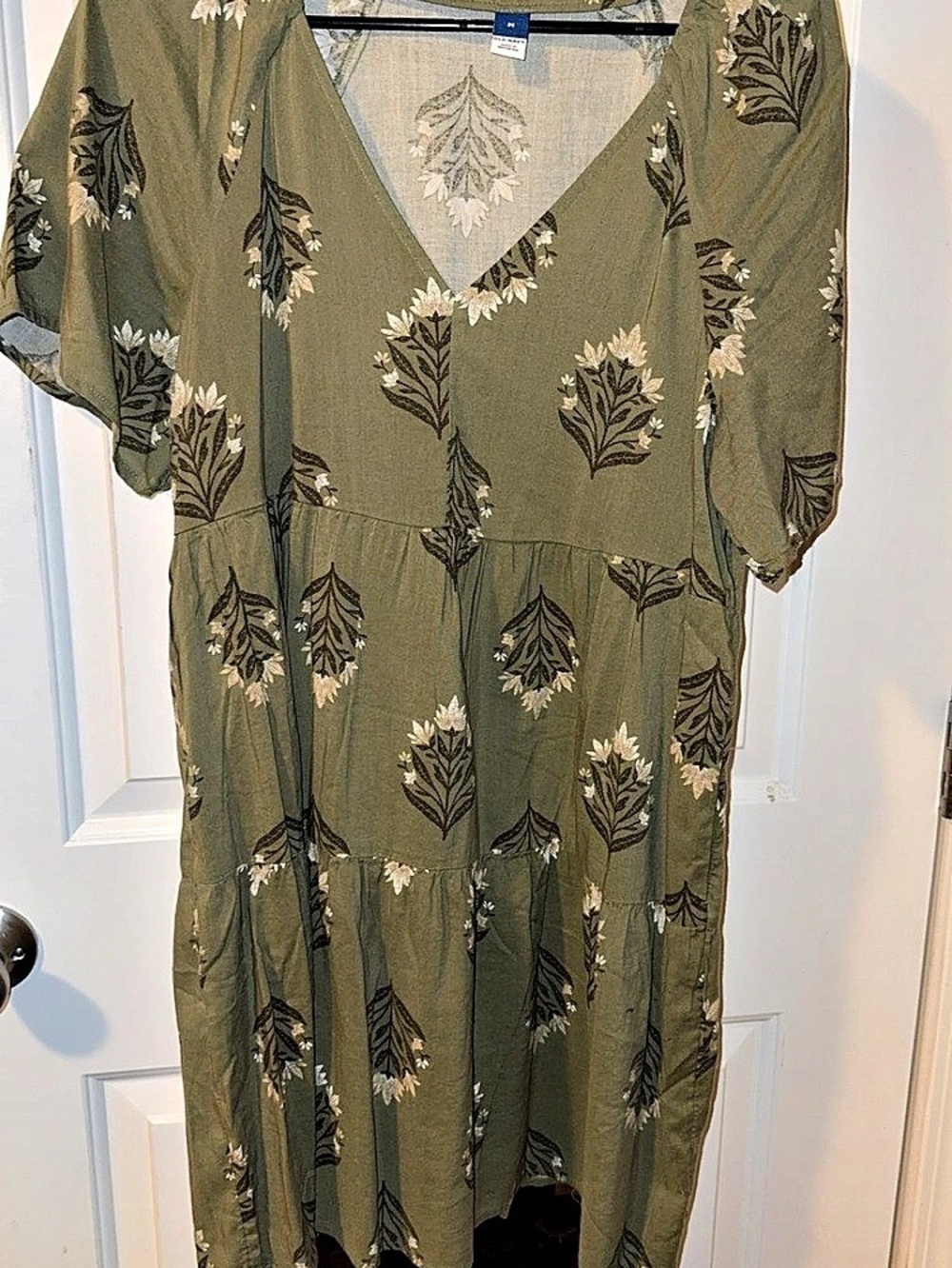 Old Navy Short-Sleeve Tiered Mini Swing Dress Green Floral